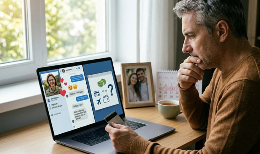 Person reflecting on online relationship communication patterns